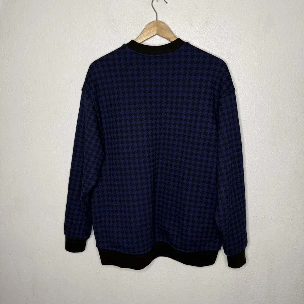 Adidas Ivy Park Blue Black Houndstooth Pockets Crewneck Sweatshirt Men's Small